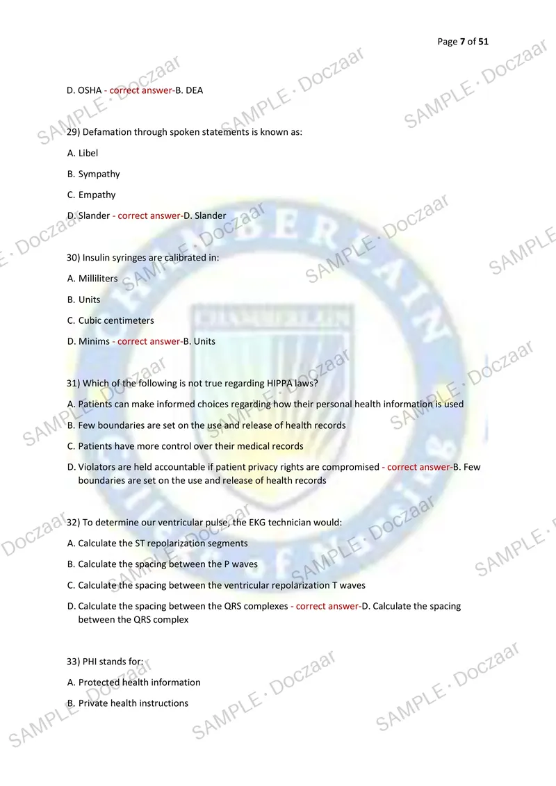 Preview page 7 of AMCA CERTIFICATION TEST - MEDICAL ASSISTING 2026/2027 | 230 HIGH-YIELD QUESTIONS & VERIFIED ANSWERS | LATEST TESTBANK |