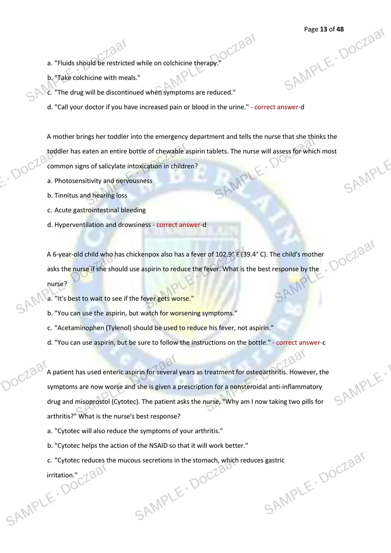 Preview page 13 of PHARMACOLOGY TEST BANK EXAM 1 2026/2027 | 200 HIGH-YIELD QUESTIONS & VERIFIED ANSWERS | LATEST TESTBANK | RECENT & MOST