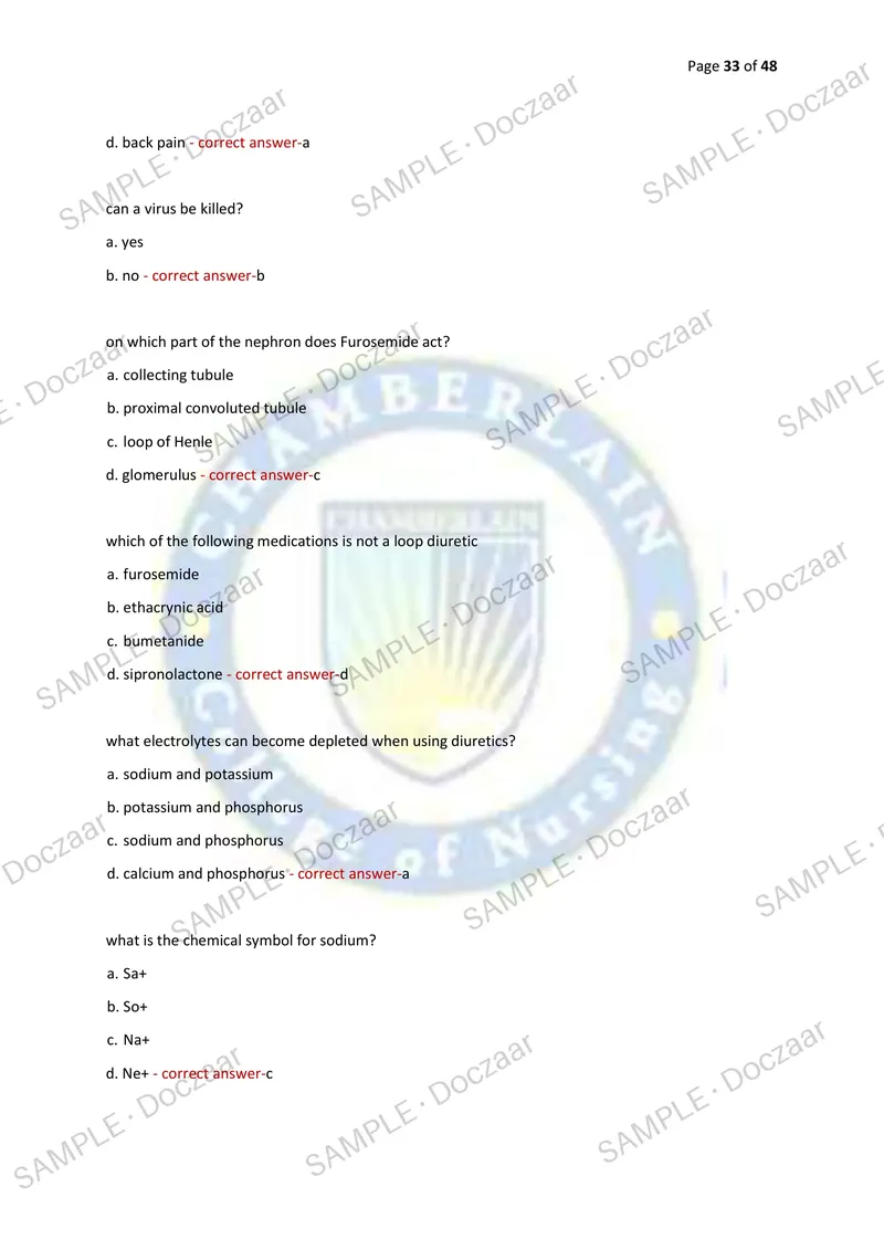 Preview page 33 of PHARMACOLOGY TEST BANK EXAM 1 2026/2027 | 200 HIGH-YIELD QUESTIONS & VERIFIED ANSWERS | LATEST TESTBANK | RECENT & MOST