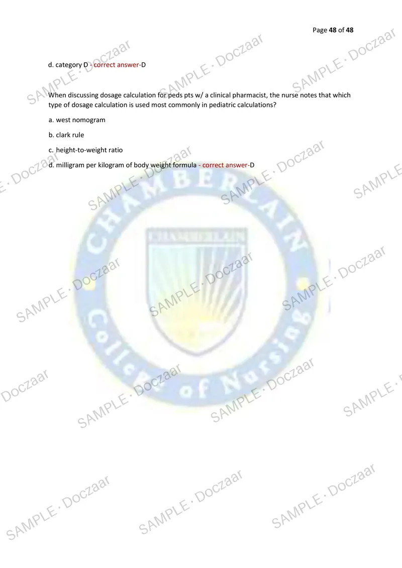Preview page 48 of PHARMACOLOGY TEST BANK EXAM 1 2026/2027 | 200 HIGH-YIELD QUESTIONS & VERIFIED ANSWERS | LATEST TESTBANK | RECENT & MOST