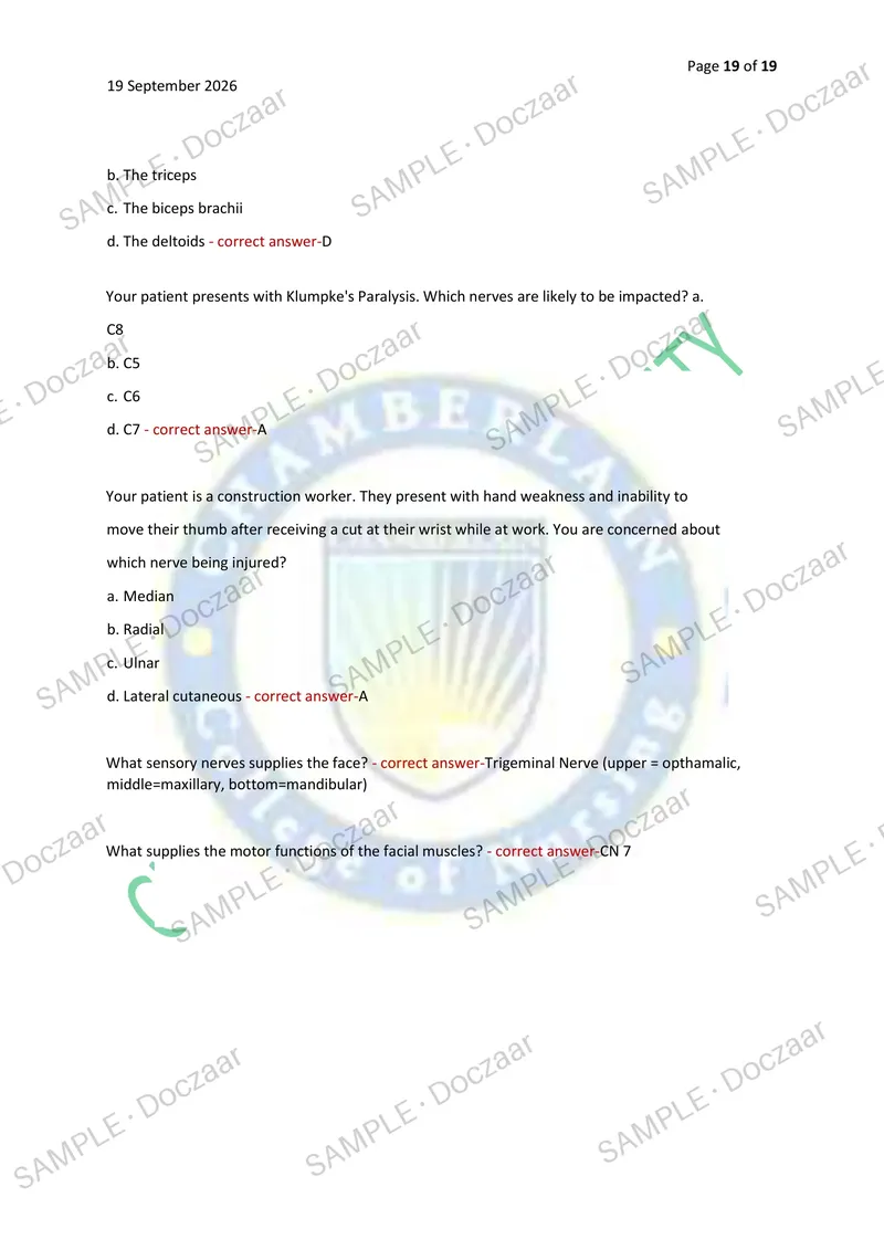 Preview page 19 of ANATOMY 2 EXAM 2 2026/2027 | 100 HIGH-YIELD QUESTIONS & VERIFIED ANSWERS | LATEST TEST PREP | RECENT & MOST TESTED TOPIC