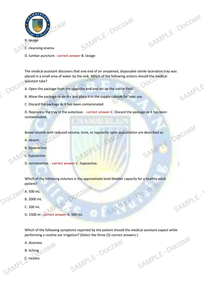 Preview page 20 of NCCT - Patient Intake and Care Exam 2026/2027 TEST EXAM  100 COMPREHENSIVE QUESTIONS /FREQUENTLY MOST TESTED  QUESTIONS