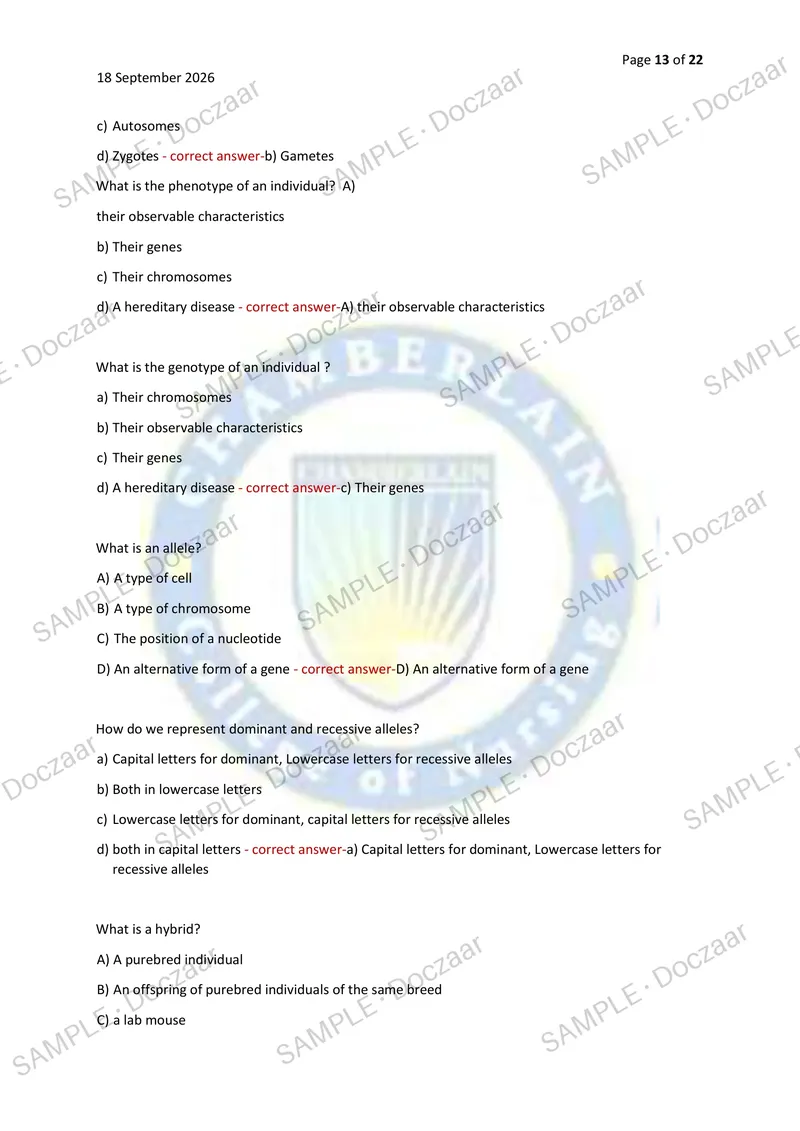 Preview page 13 of BIOS 251 EXAM 2026/2027 | 100 HIGH-YIELD QUESTIONS & VERIFIED ANSWERS | LATEST TEST PREP | RECENT & MOST TESTED TOPICS |