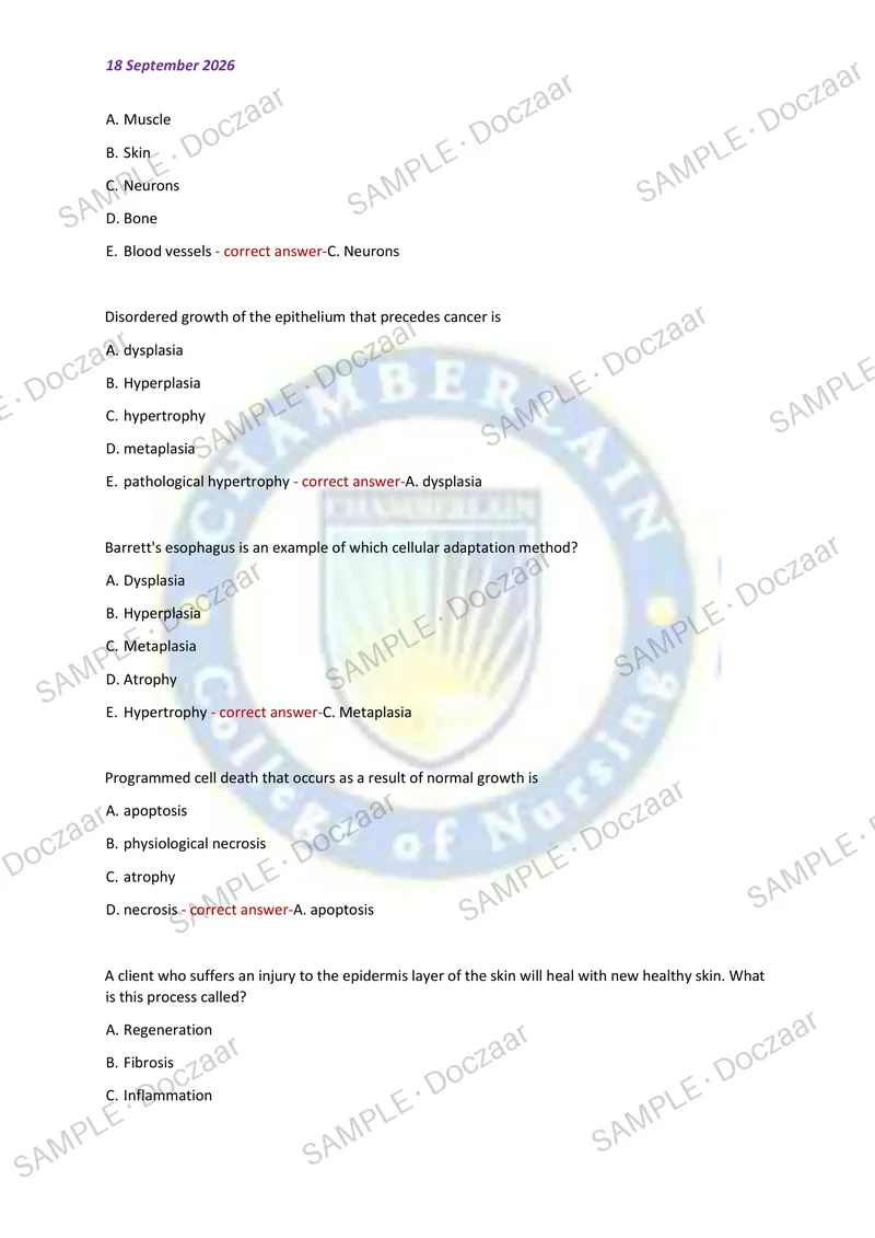 Preview page 10 of CHAMBERLAIN UNIVERSITY BIOS 251 EXAM 3 2026/2027 | 150 HIGH-YIELD QUESTIONS & VERIFIED ANSWERS | LATEST TEST PREP | RECE