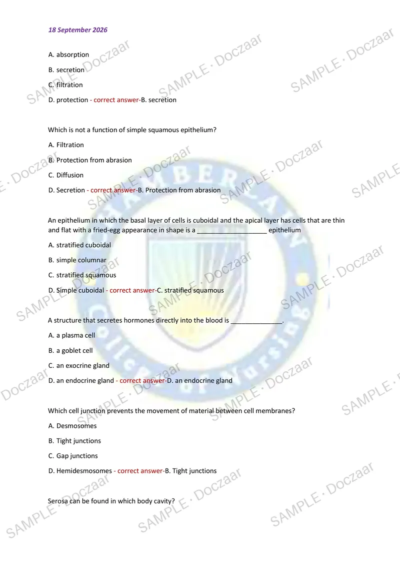 Preview page 18 of CHAMBERLAIN UNIVERSITY BIOS 251 EXAM 3 2026/2027 | 150 HIGH-YIELD QUESTIONS & VERIFIED ANSWERS | LATEST TEST PREP | RECE