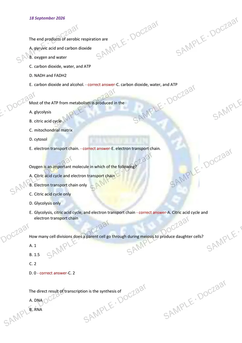 Preview page 27 of CHAMBERLAIN UNIVERSITY BIOS 251 EXAM 3 2026/2027 | 150 HIGH-YIELD QUESTIONS & VERIFIED ANSWERS | LATEST TEST PREP | RECE