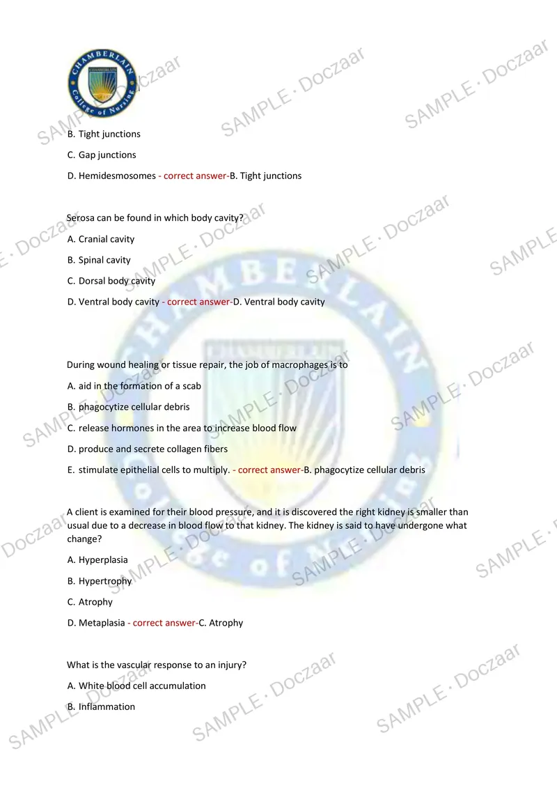 Preview page 15 of CHAMBERLAIN UNIVERSITY BIOS 251 EXAM 1 2026/2027 | 150 HIGH-YIELD QUESTIONS & VERIFIED ANSWERS | LATEST TEST PREP | RECE