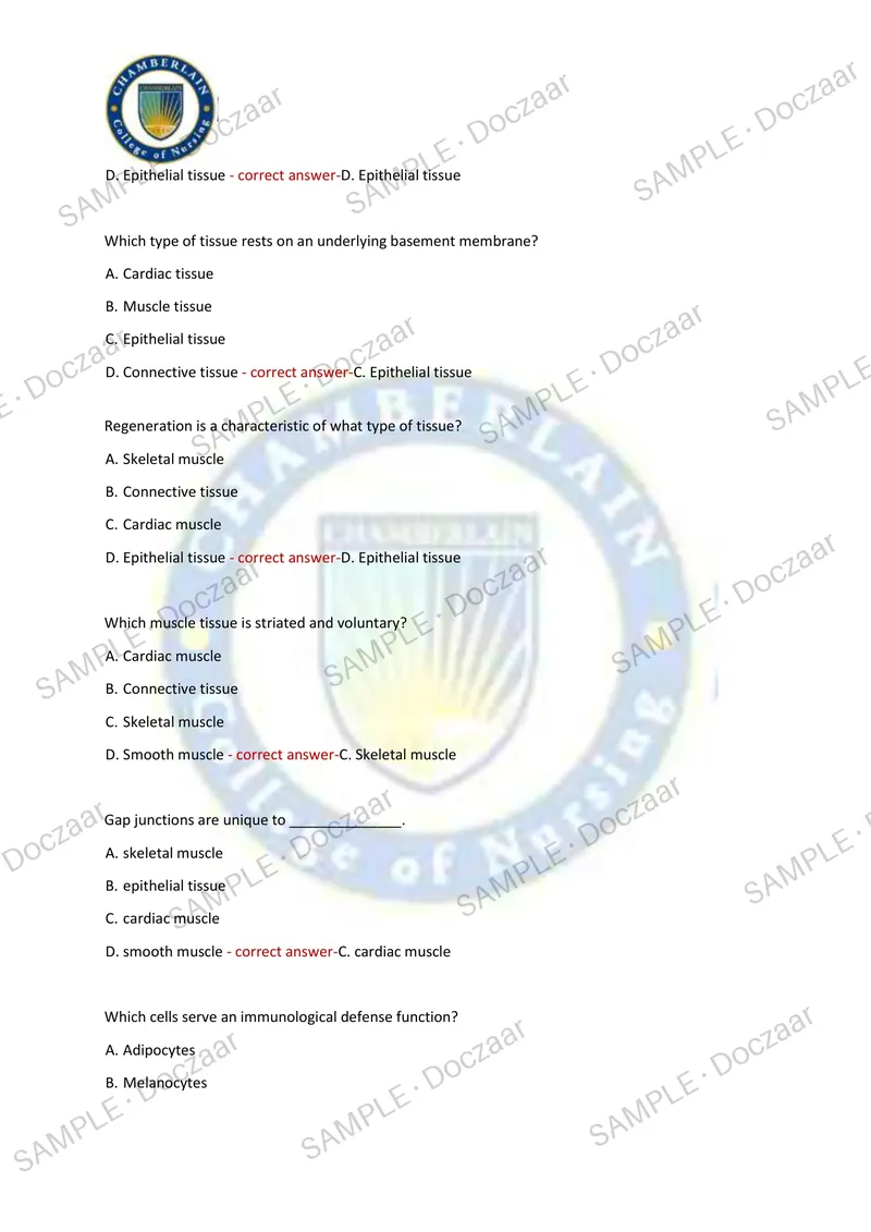Preview page 6 of CHAMBERLAIN UNIVERSITY BIOS 251 EXAM 2 2026/2027 | 150 HIGH-YIELD QUESTIONS & VERIFIED ANSWERS | LATEST TEST PREP | RECE