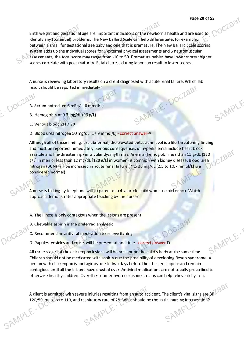 Preview page 20 of NCSBN NEWEST 2026/2027 ACTUAL EXAM 150  QUESTIONS AND CORRECT (VERIFIED ANSWERS) COVERING  RECENT AND MOST TESTED QUESTI