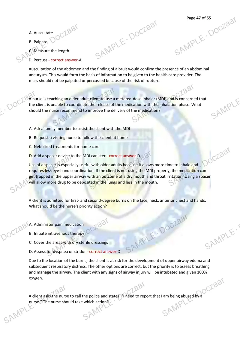Preview page 47 of NCSBN NEWEST 2026/2027 ACTUAL EXAM 150  QUESTIONS AND CORRECT (VERIFIED ANSWERS) COVERING  RECENT AND MOST TESTED QUESTI