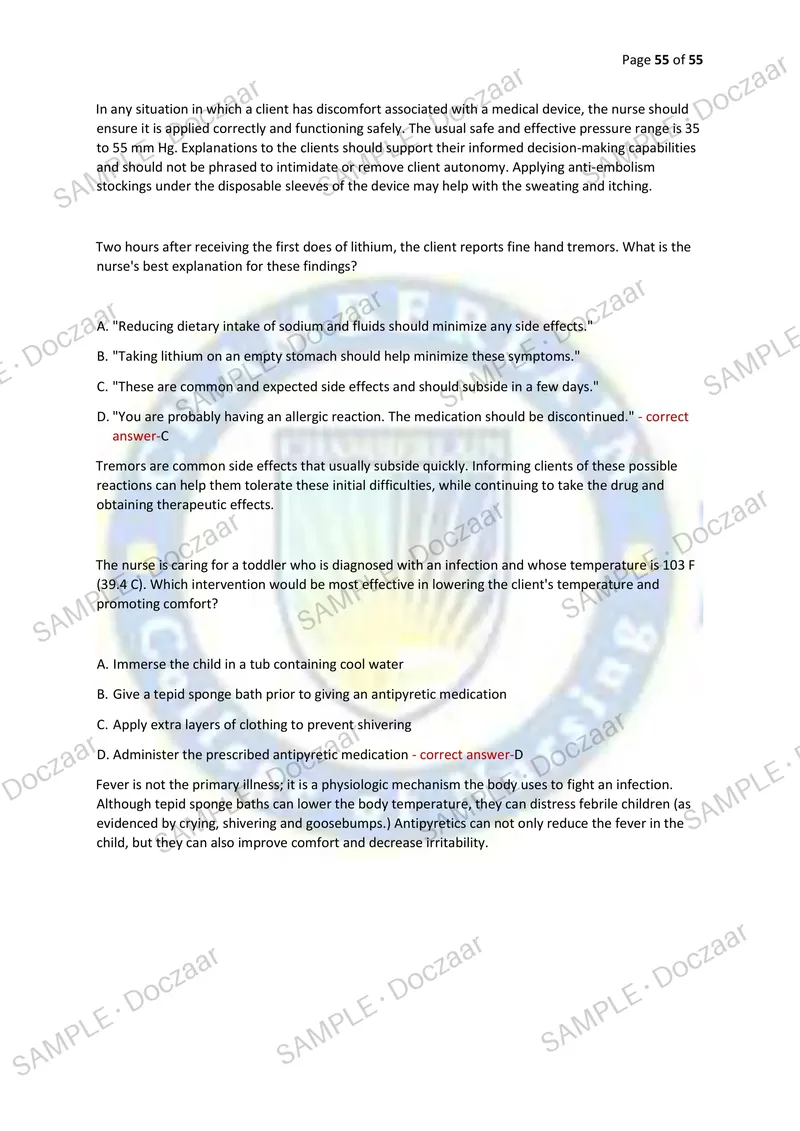 Preview page 55 of NCSBN NEWEST 2026/2027 ACTUAL EXAM 150  QUESTIONS AND CORRECT (VERIFIED ANSWERS) COVERING  RECENT AND MOST TESTED QUESTI