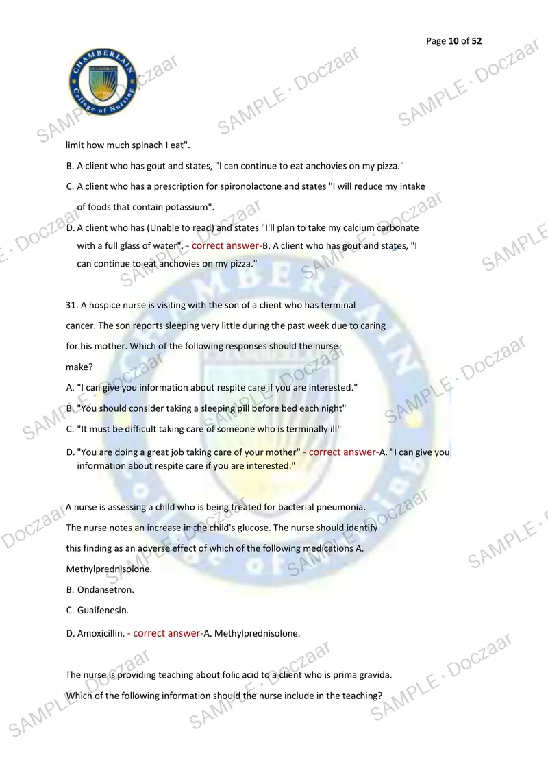 Preview page 10 of ATI EXIT EXAM RN COMPREHENSIVE PREDICTOR | FORMS A, B & C | RETAKE EXAM & PRACTICE QUESTIONS | VERIFIED ANSWERS | LATEST