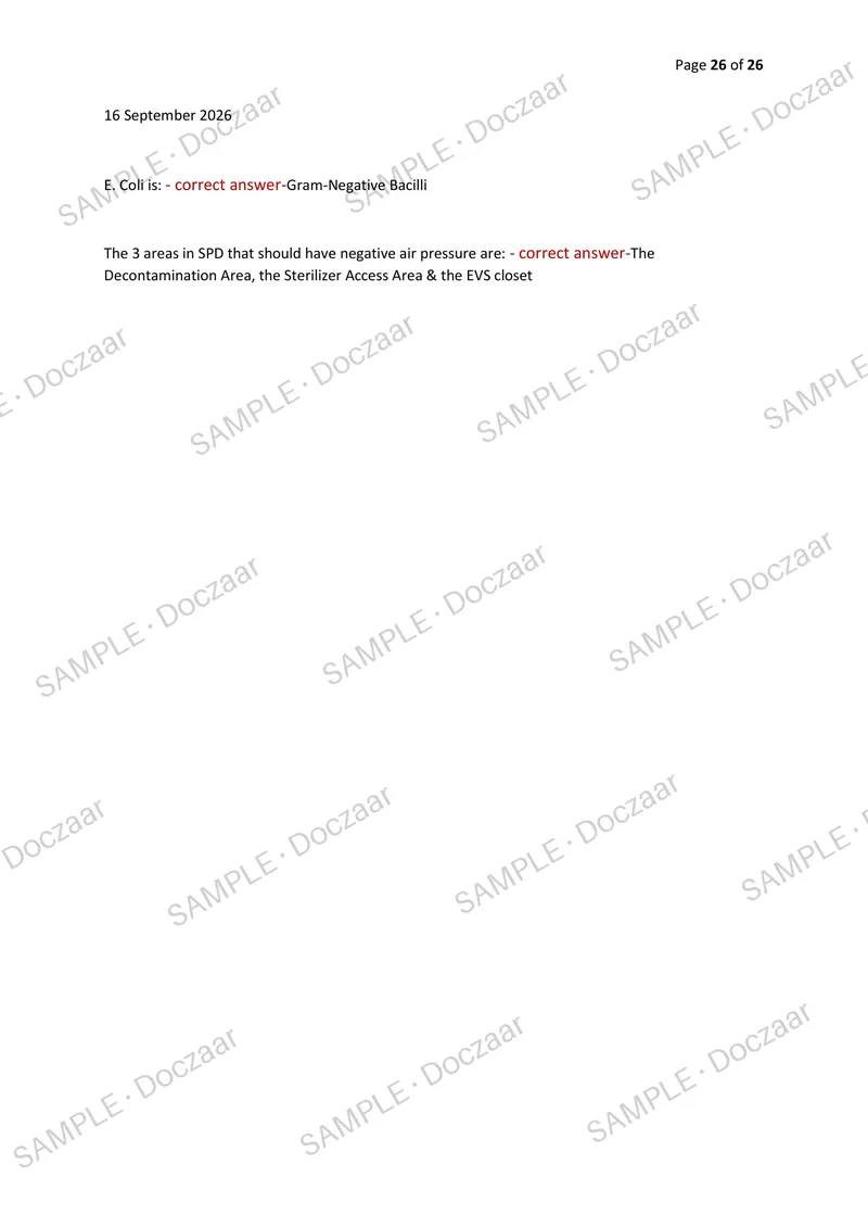 Preview page 26 of STERILE PROCESSING CERTIFICATION EXAM 2026/2027 | 300 HIGH-YIELD QUESTIONS & VERIFIED ANSWERS | LATEST TESTBANK | RECENT