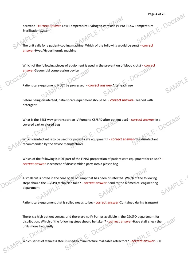 Preview page 4 of STERILE PROCESSING CERTIFICATION EXAM 2026/2027 | 300 HIGH-YIELD QUESTIONS & VERIFIED ANSWERS | LATEST TESTBANK | RECENT