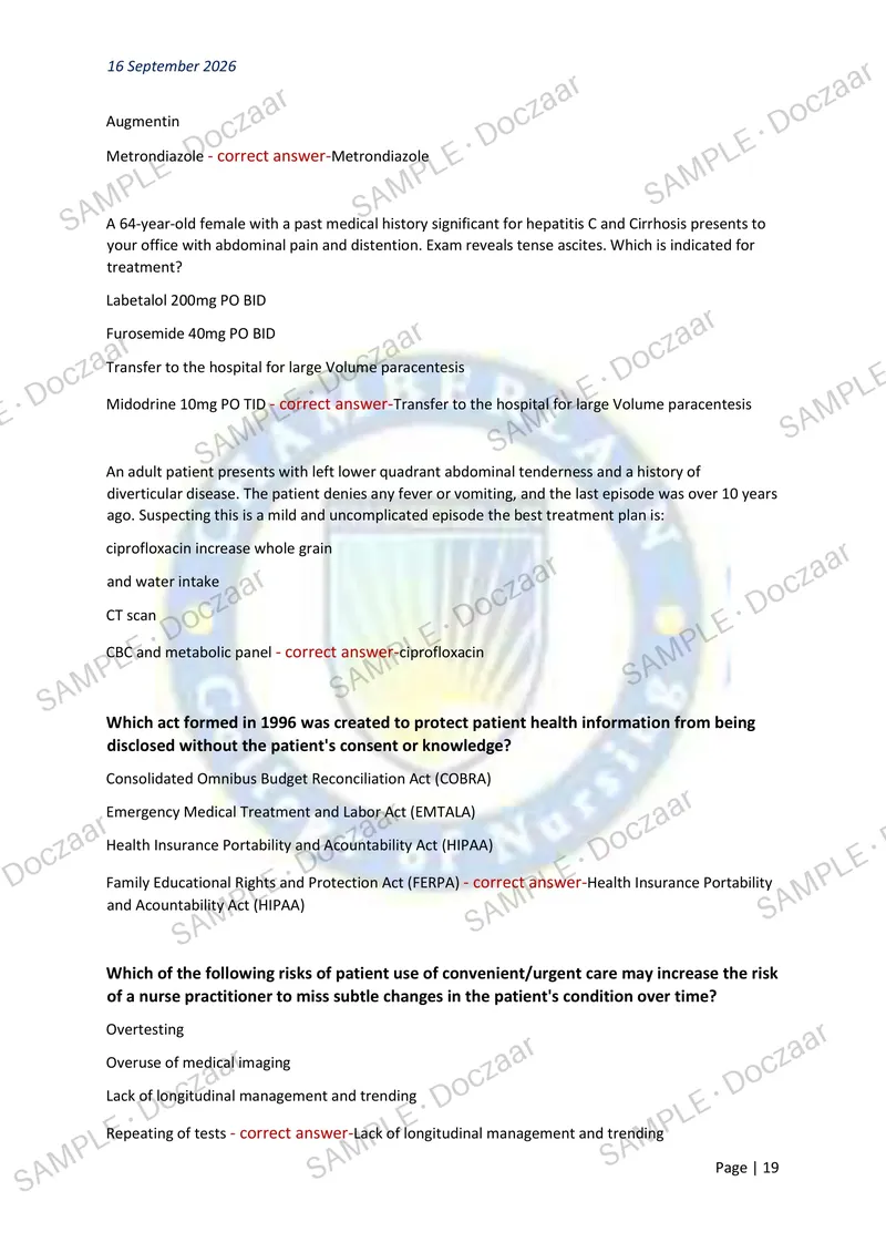 Preview page 19 of NR 667 WEEK 2 EXAM 2026/2027 | 150 HIGH-YIELD QUESTIONS & VERIFIED ANSWERS | LATEST TEST PREP | RECENT & MOST TESTED TOP