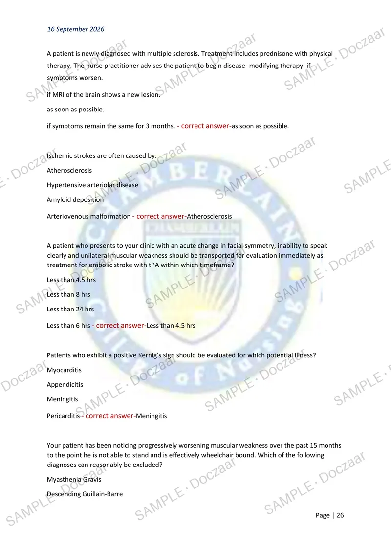 Preview page 26 of NR 667 WEEK 2 EXAM 2026/2027 | 150 HIGH-YIELD QUESTIONS & VERIFIED ANSWERS | LATEST TEST PREP | RECENT & MOST TESTED TOP