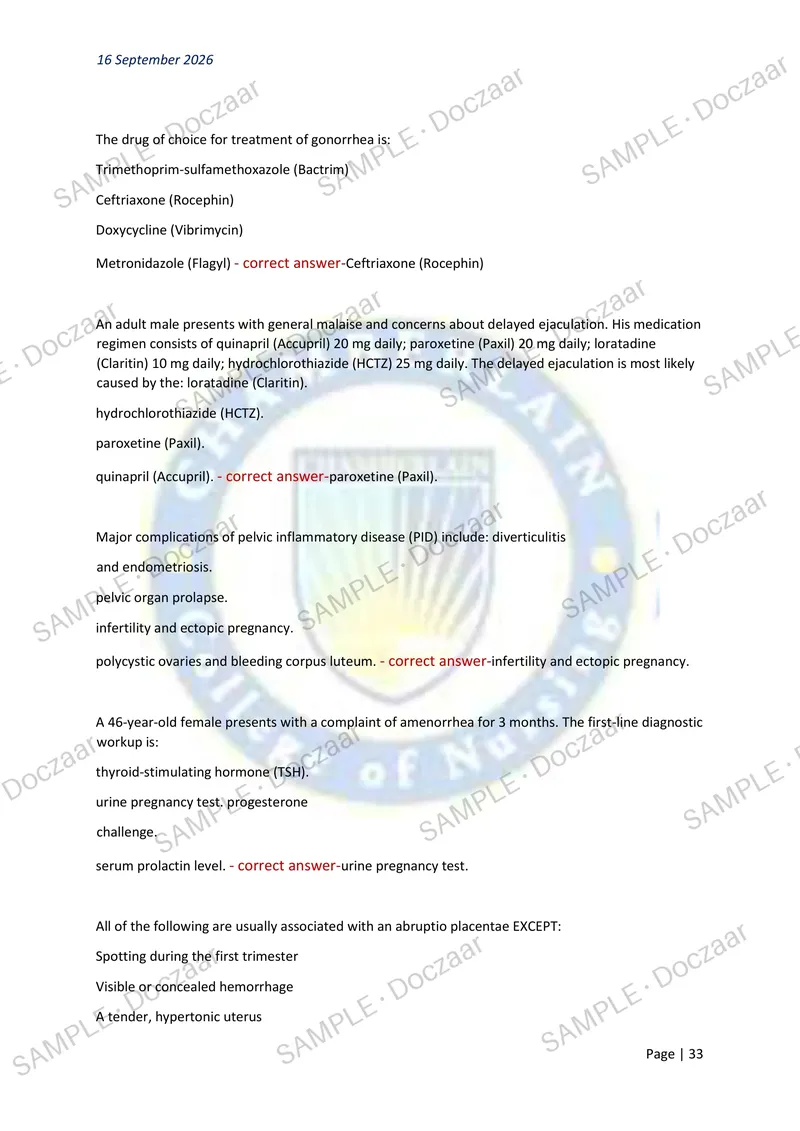 Preview page 33 of NR 667 WEEK 2 EXAM 2026/2027 | 150 HIGH-YIELD QUESTIONS & VERIFIED ANSWERS | LATEST TEST PREP | RECENT & MOST TESTED TOP