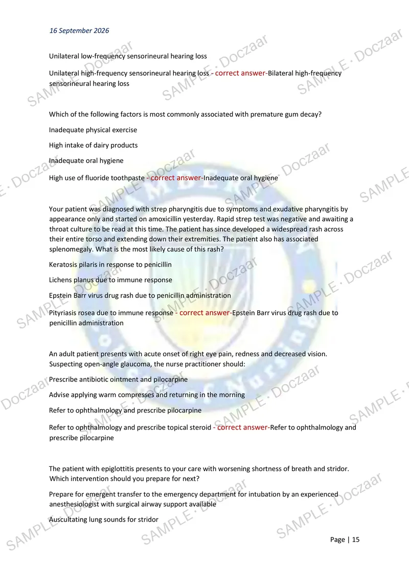 Preview page 15 of NR 667 WEEK 1 EXAM 2026/2027 | 150 HIGH-YIELD QUESTIONS & VERIFIED ANSWERS | LATEST TEST PREP | RECENT & MOST TESTED TOP