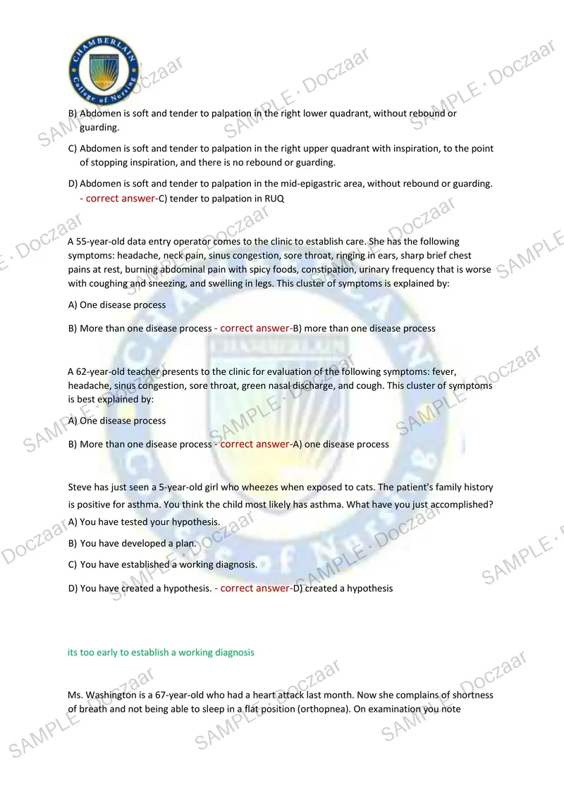 Preview page 13 of NUR631 ADVANCED HEALTH ASSESSMENT TEST 1 2026/2027 | 120 HIGH-YIELD QUESTIONS & VERIFIED ANSWERS | LATEST TEST PREP | RE