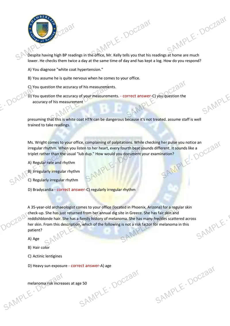 Preview page 21 of NUR631 ADVANCED HEALTH ASSESSMENT TEST 1 2026/2027 | 120 HIGH-YIELD QUESTIONS & VERIFIED ANSWERS | LATEST TEST PREP | RE