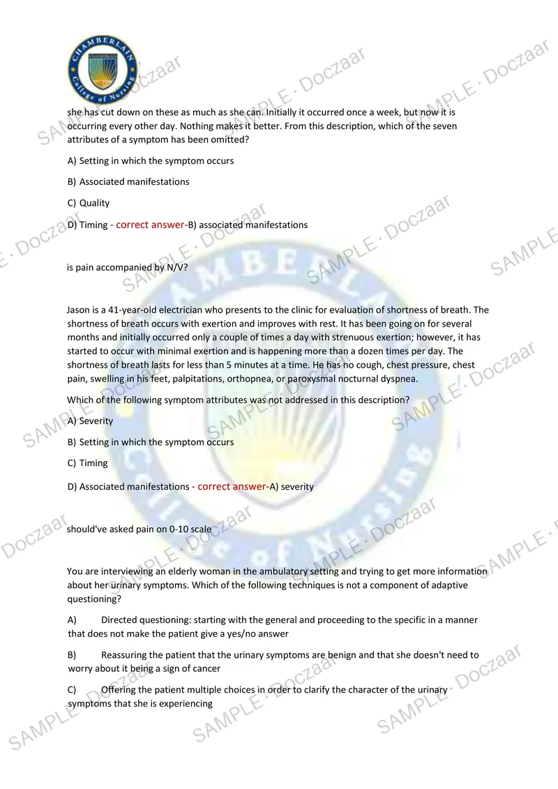 Preview page 3 of NUR631 ADVANCED HEALTH ASSESSMENT TEST 1 2026/2027 | 120 HIGH-YIELD QUESTIONS & VERIFIED ANSWERS | LATEST TEST PREP | RE
