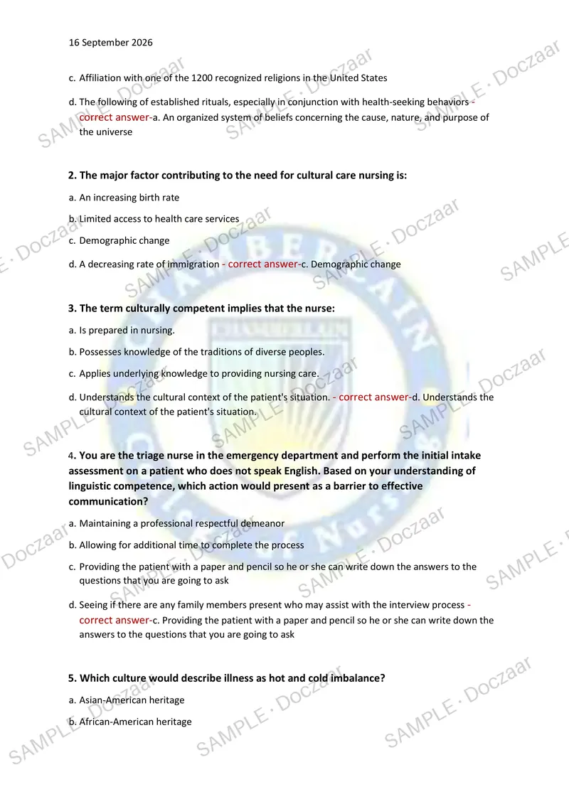Preview page 5 of NR302 EXAM 2 2026/2027 | 140 HIGH-YIELD QUESTIONS & VERIFIED ANSWERS | LATEST TEST PREP | RECENT & MOST TESTED TOPICS |