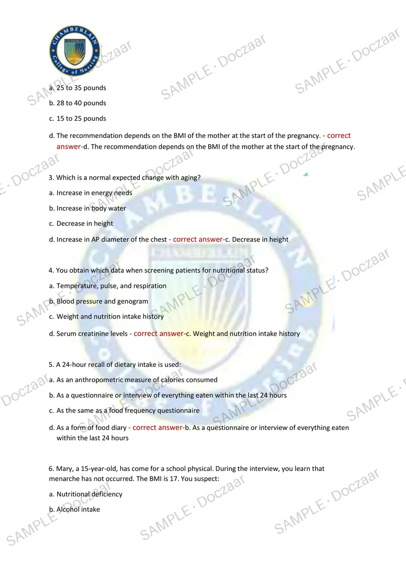 Preview page 5 of NR302 EXAM 1 2026/2027 | 140 HIGH-YIELD QUESTIONS & VERIFIED ANSWERS | LATEST TEST PREP | RECENT & MOST TESTED TOPICS |