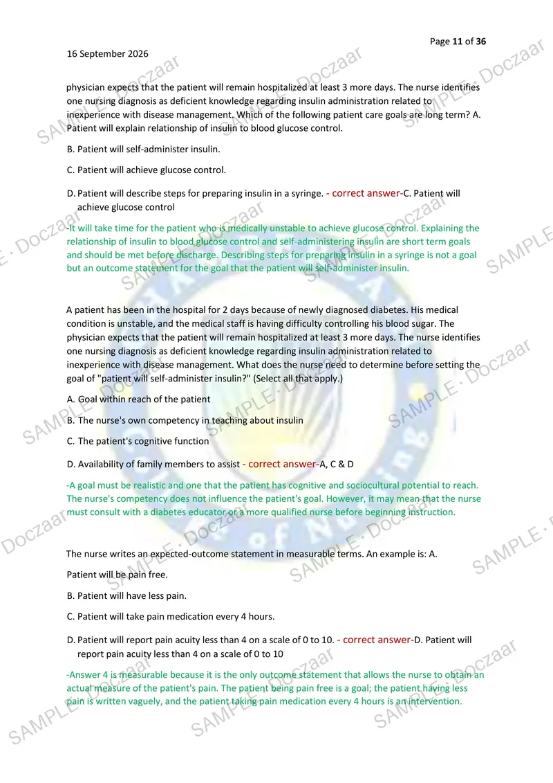 Preview page 11 of NR 226 EXAM 2 2026/2027 | 100 HIGH-YIELD QUESTIONS & VERIFIED ANSWERS WITH DETAILED EXPLANATIONS | LATEST TEST PREP | RE