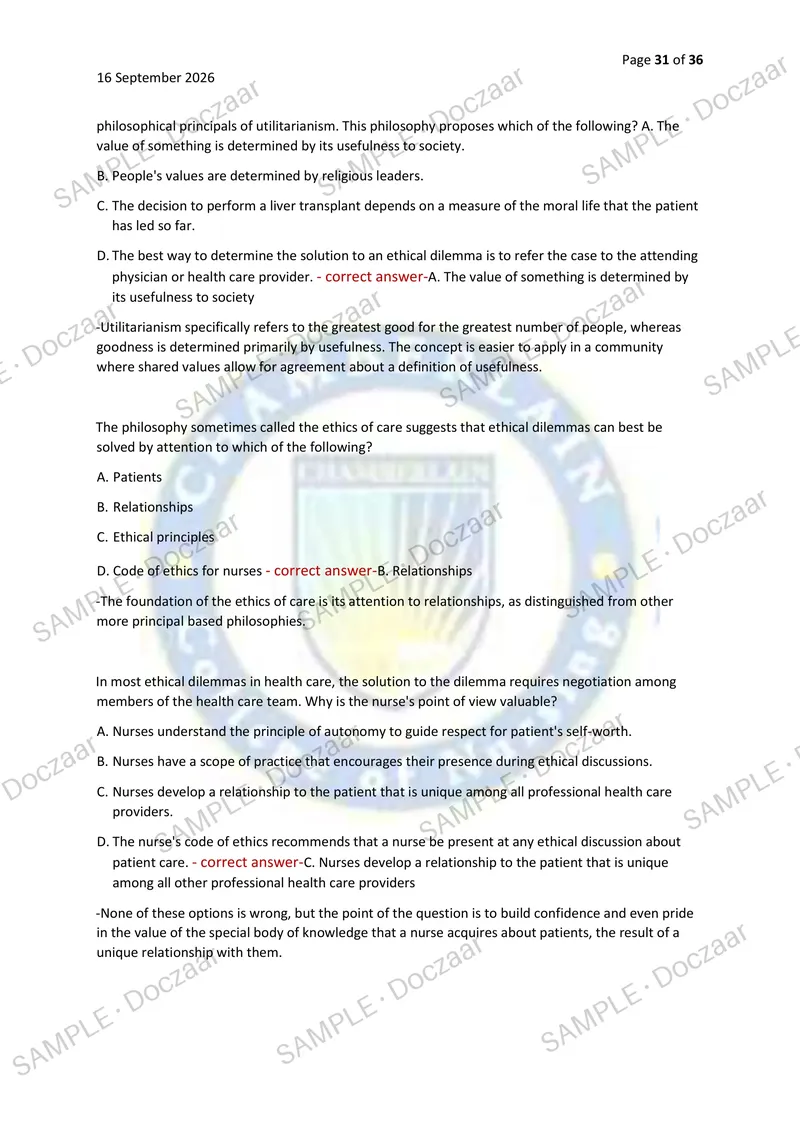 Preview page 31 of NR 226 EXAM 2 2026/2027 | 100 HIGH-YIELD QUESTIONS & VERIFIED ANSWERS WITH DETAILED EXPLANATIONS | LATEST TEST PREP | RE