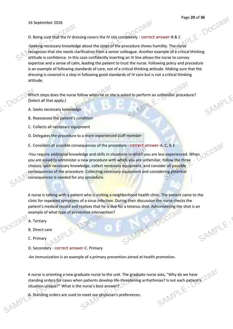 Preview page 20 of NR 226 EXAM 2026/2027 | 100 HIGH-YIELD QUESTIONS & VERIFIED ANSWERS WITH DETAILED EXPLANATIONS | LATEST TEST PREP | RECE