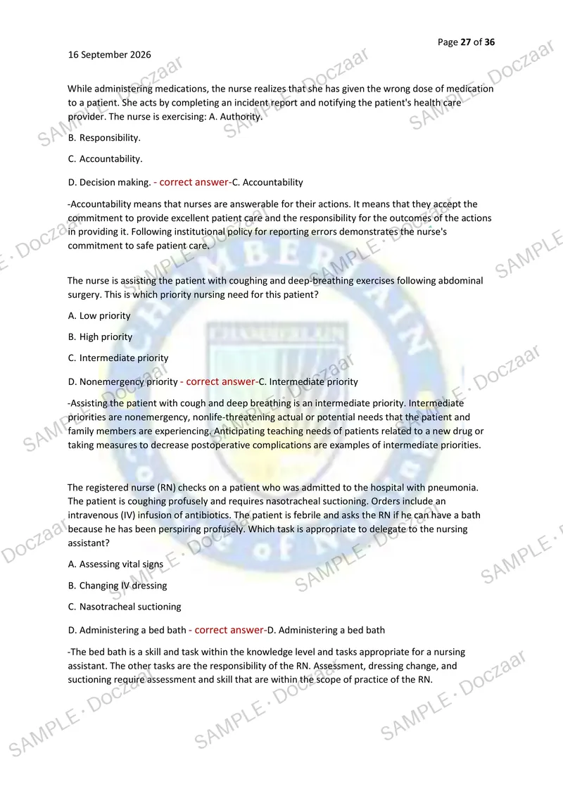 Preview page 27 of NR 226 EXAM 2026/2027 | 100 HIGH-YIELD QUESTIONS & VERIFIED ANSWERS WITH DETAILED EXPLANATIONS | LATEST TEST PREP | RECE