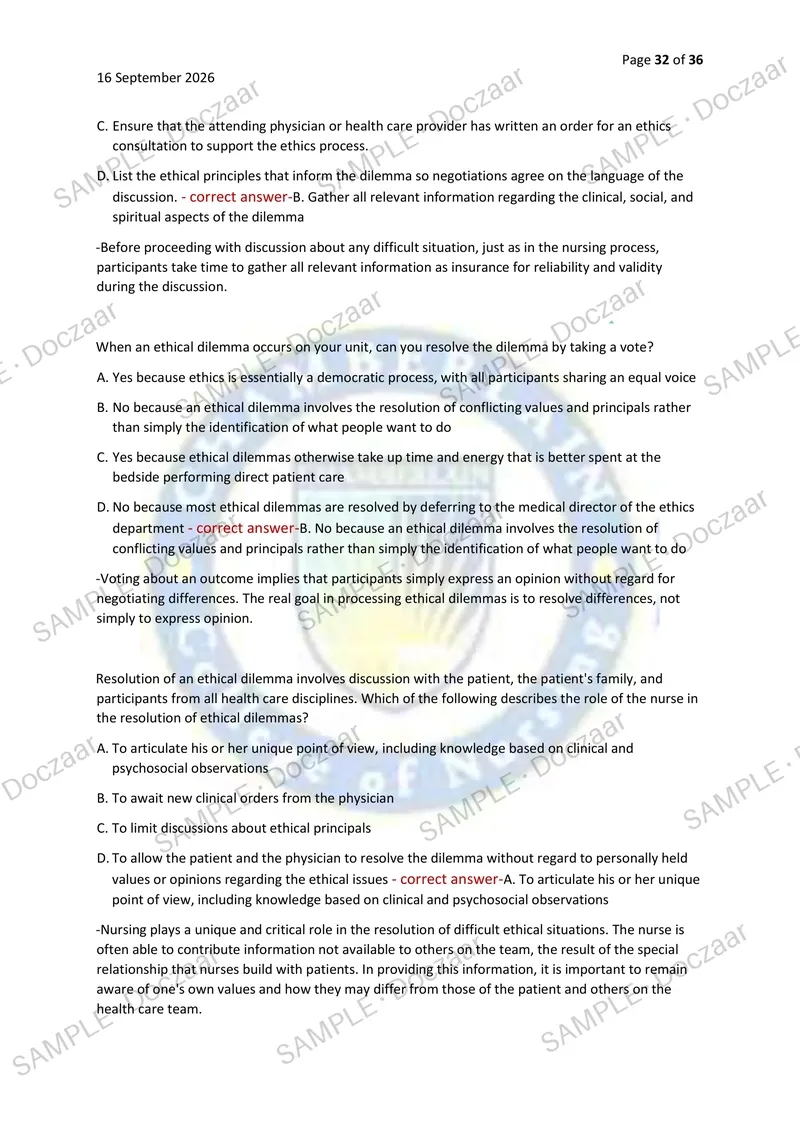 Preview page 32 of NR 226 EXAM 2026/2027 | 100 HIGH-YIELD QUESTIONS & VERIFIED ANSWERS WITH DETAILED EXPLANATIONS | LATEST TEST PREP | RECE