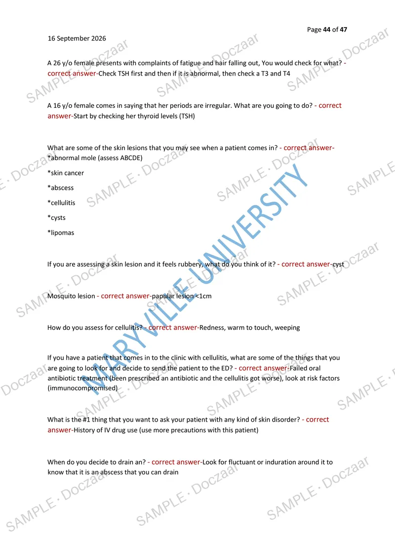 Preview page 44 of MARYVILLE NURS 612 EXAM 2026/2027 | 150 HIGH-YIELD QUESTIONS & VERIFIED ANSWERS | LATEST TEST PREP | RECENT & MOST TESTE