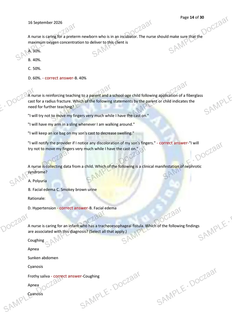 Preview page 14 of PEDS NR328 EXAM 2026/2027 | 150 HIGH-YIELD QUESTIONS & VERIFIED ANSWERS | LATEST TEST PREP | RECENT & MOST TESTED TOPICS
