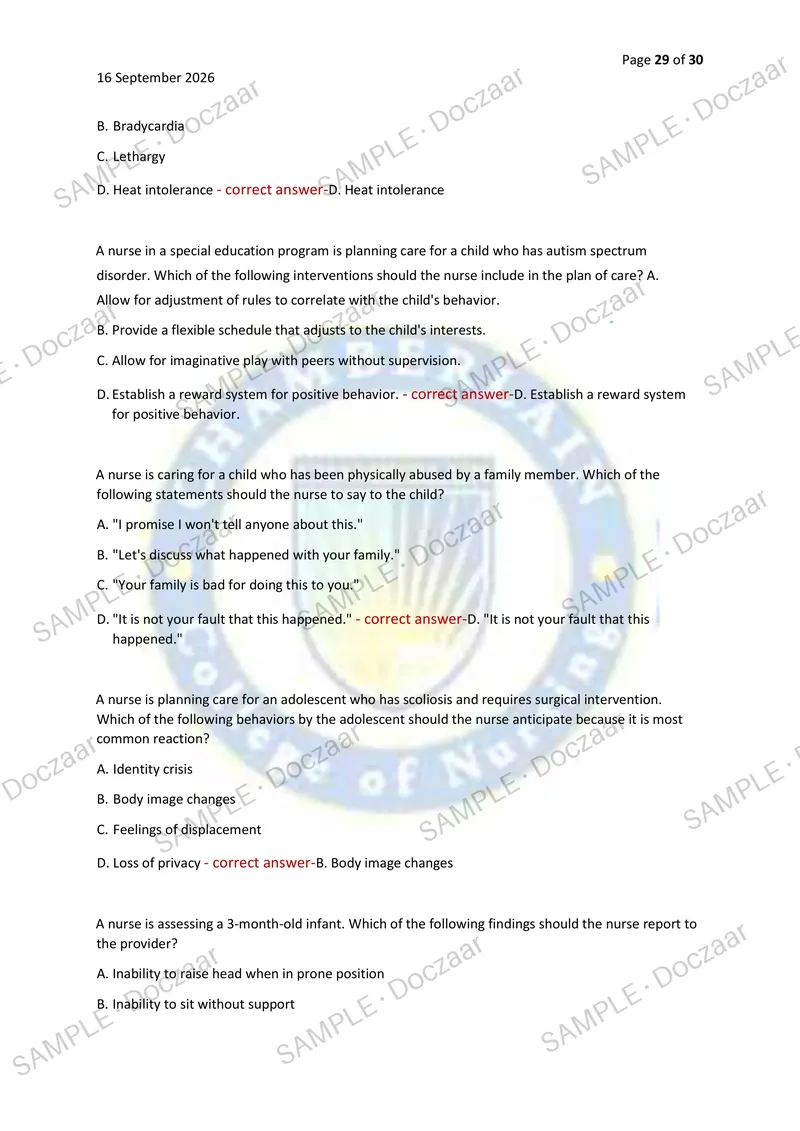 Preview page 29 of PEDS NR328 EXAM 2026/2027 | 150 HIGH-YIELD QUESTIONS & VERIFIED ANSWERS | LATEST TEST PREP | RECENT & MOST TESTED TOPICS
