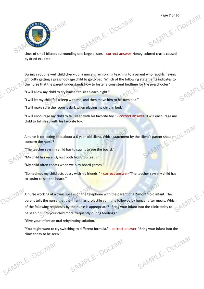 Preview page 7 of PEDS NR328 EXAM 2026/2027 | 150 HIGH-YIELD QUESTIONS & VERIFIED ANSWERS | LATEST TEST PREP | RECENT & MOST TESTED TOPICS