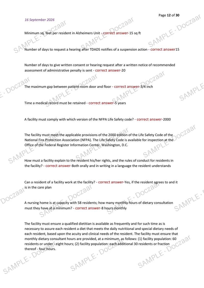Preview page 12 of TEXAS NURSING HOME ADMINISTRATOR EXAM 2026/2027 | 250 HIGH-YIELD QUESTIONS & VERIFIED ANSWERS | LATEST TEST PREP | RECEN