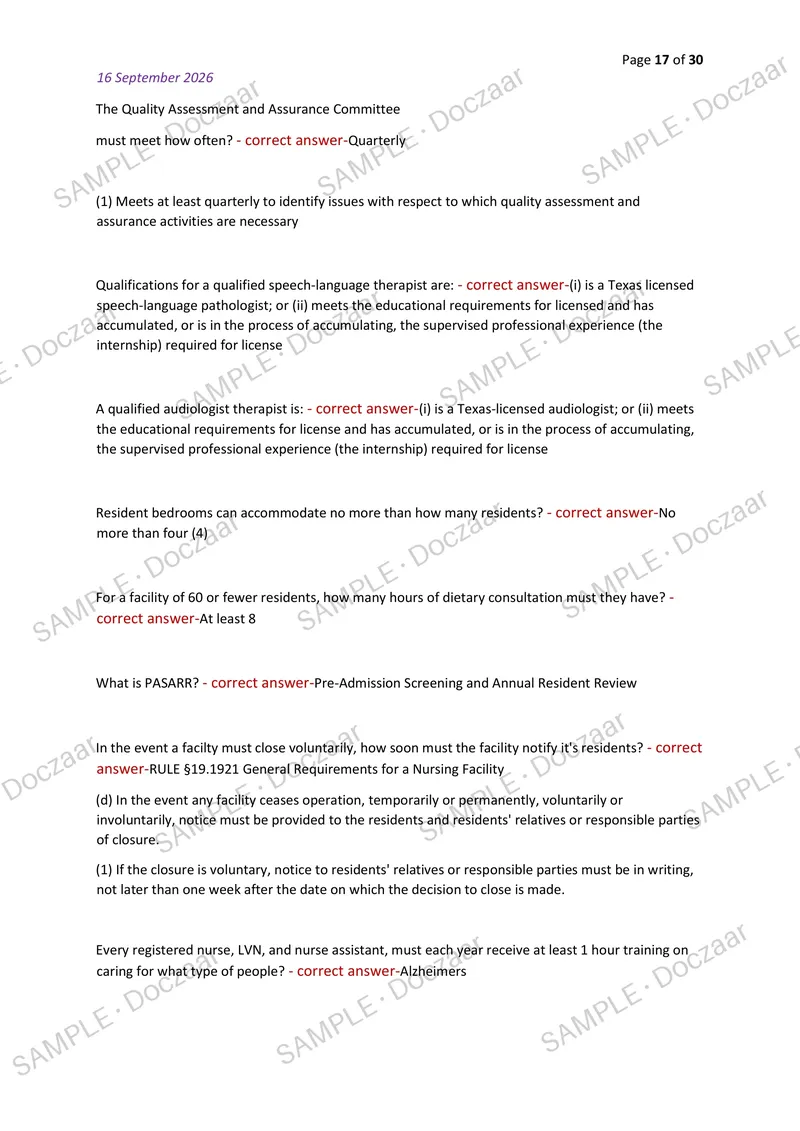 Preview page 17 of TEXAS NURSING HOME ADMINISTRATOR EXAM 2026/2027 | 250 HIGH-YIELD QUESTIONS & VERIFIED ANSWERS | LATEST TEST PREP | RECEN