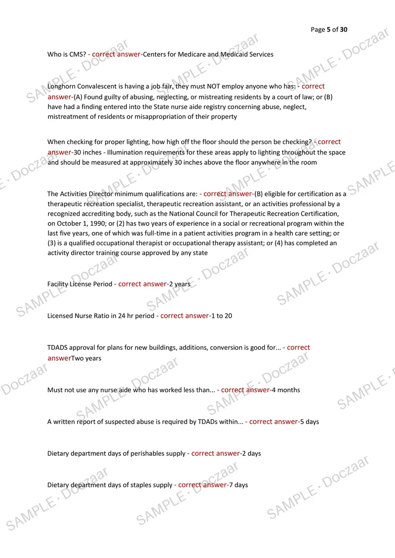 Preview page 5 of TEXAS NURSING HOME ADMINISTRATOR EXAM 2026/2027 | 250 HIGH-YIELD QUESTIONS & VERIFIED ANSWERS | LATEST TEST PREP | RECEN