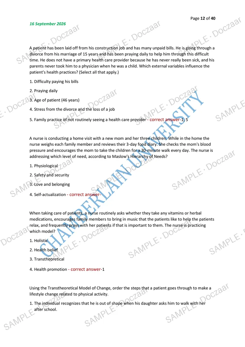 Preview page 12 of NR222 Exam 2 NEWEST 2026/2027 ACTUAL EXAM  150 QUESTIONS AND CORRECT (VERIFIED ANSWERS)  COVERING RECENT AND MOST TESTED