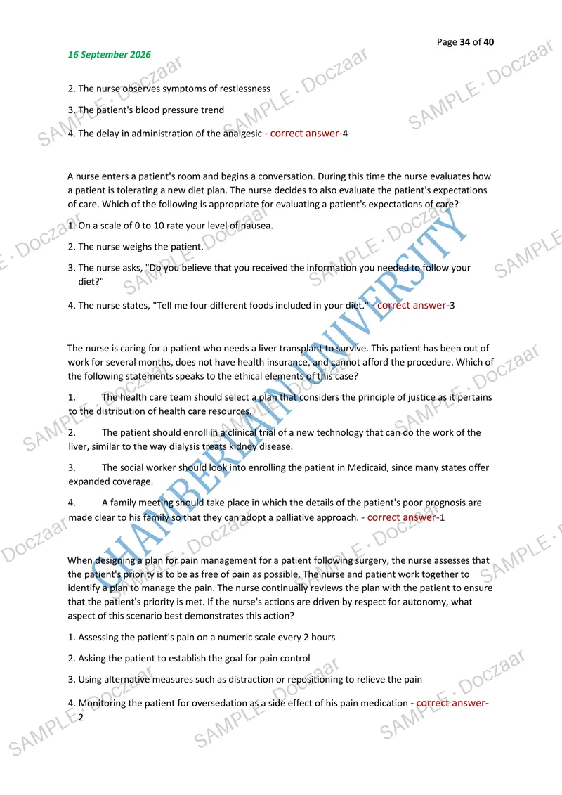 Preview page 34 of NR222 Exam 2 NEWEST 2026/2027 ACTUAL EXAM  150 QUESTIONS AND CORRECT (VERIFIED ANSWERS)  COVERING RECENT AND MOST TESTED