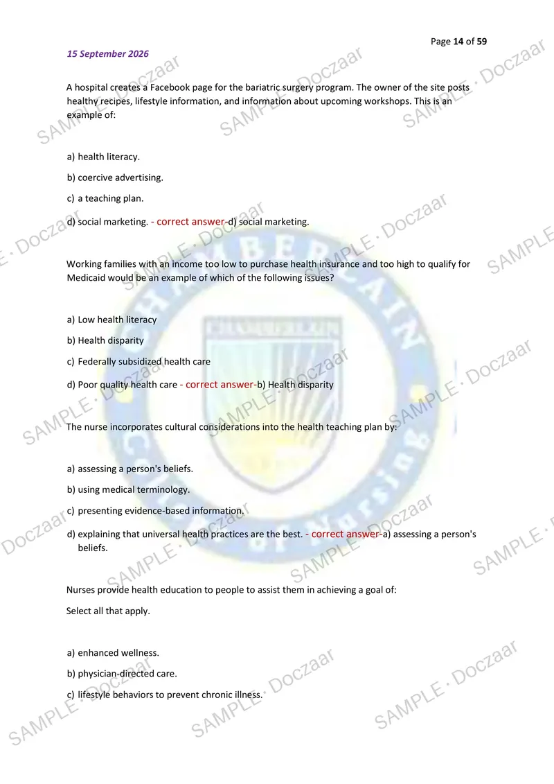 Preview page 14 of NR222 EXAM 2026/2027 | 200 HIGH-YIELD QUESTIONS & VERIFIED ANSWERS | LATEST TESTBANK | RECENT & MOST TESTED TOPICS | A+