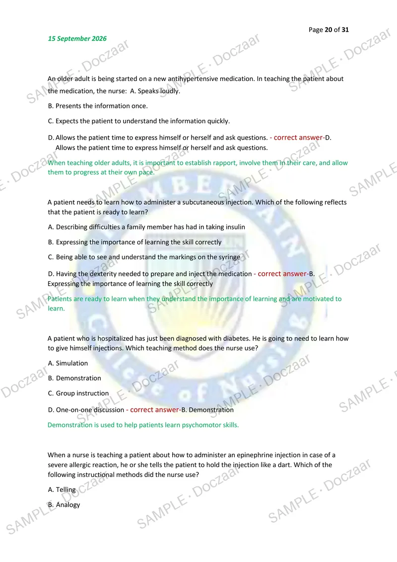 Preview page 20 of NR222 EXAM 1 2026/2027 | 100 HIGH-YIELD QUESTIONS & VERIFIED ANSWERS WITH EXPLANATIONS | LATEST TEST PREP | RECENT & MOS