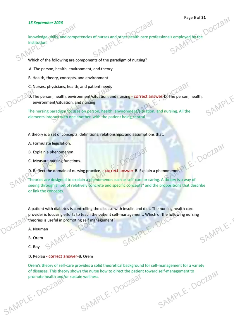 Preview page 6 of NR222 EXAM 1 2026/2027 | 100 HIGH-YIELD QUESTIONS & VERIFIED ANSWERS WITH EXPLANATIONS | LATEST TEST PREP | RECENT & MOS