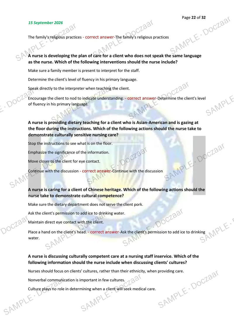 Preview page 22 of NR222 HEALTH AND WELLNESS COMPREHENSIVE EXAM 2026/2027 | 130 HIGH-YIELD QUESTIONS & VERIFIED ANSWERS | LATEST TEST PREP