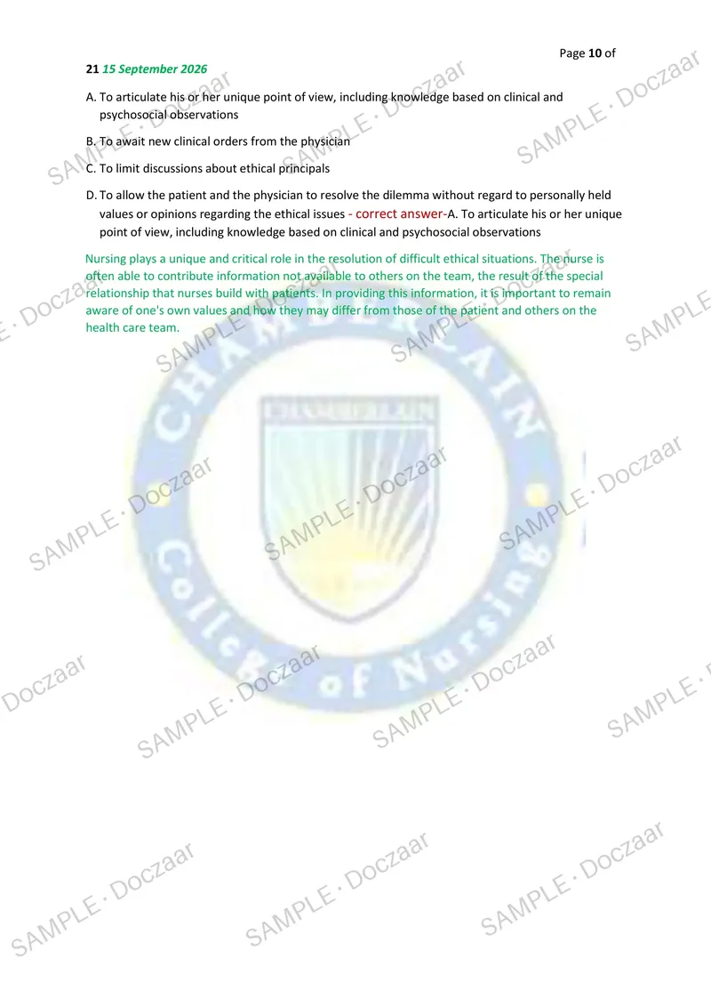 Preview page 10 of NR222 EXAM 2 2026/2027 | 70 HIGH-YIELD QUESTIONS & VERIFIED ANSWERS WITH EXPLANATIONS | LATEST TEST PREP | RECENT & MOST