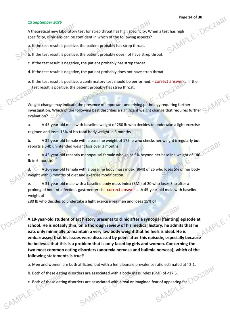 Preview page 14 of NR509 FINAL ADVANCED PHYSICAL ASSESSMENT – CHAMBERLAIN 2026/2027 | 150 HIGH-YIELD QUESTIONS & VERIFIED ANSWERS | LATEST