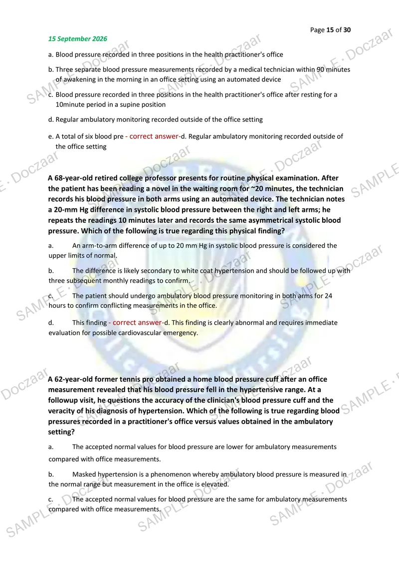 Preview page 15 of NR509 MIDTERM ADVANCED PHYSICAL ASSESSMENT – CHAMBERLAIN 2026/2027 | 150 HIGH-YIELD QUESTIONS & VERIFIED ANSWERS | LATES