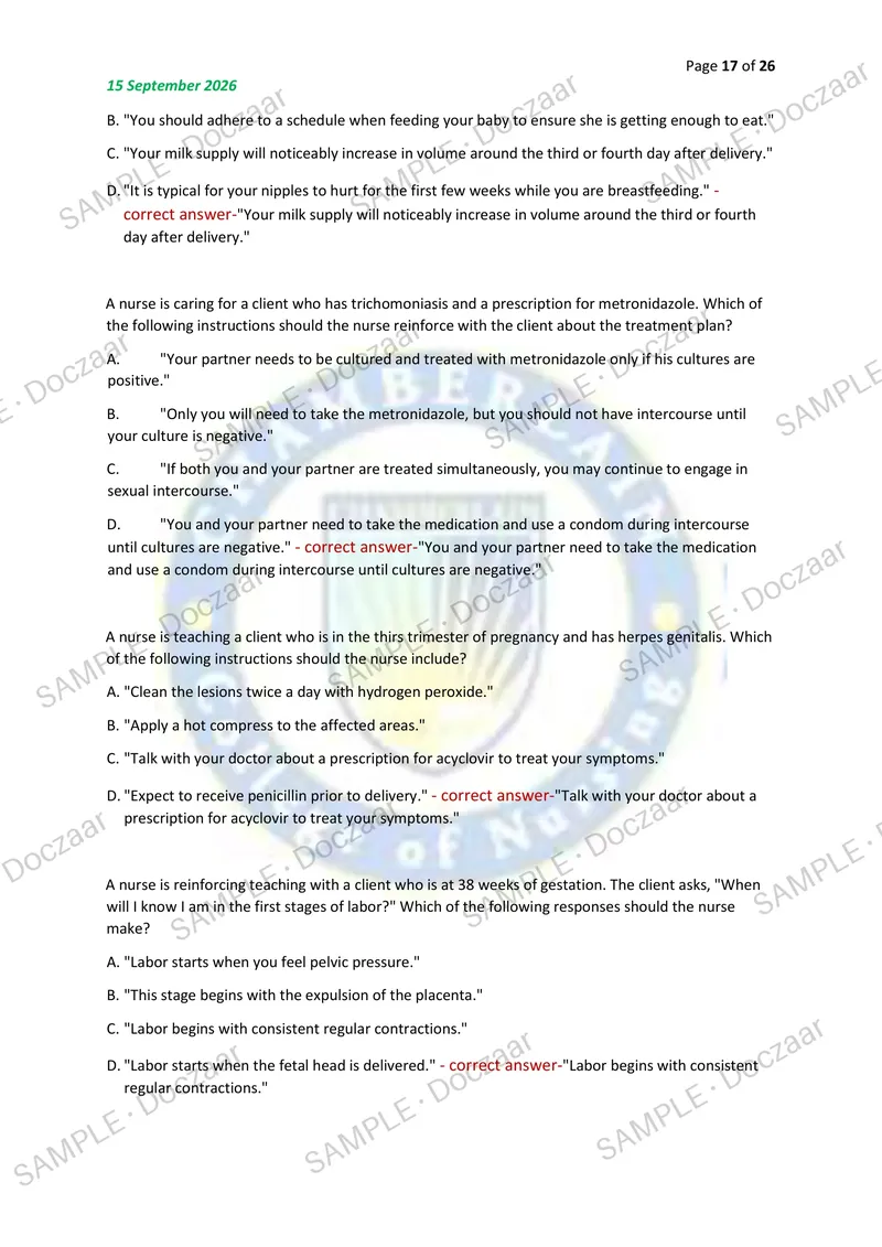Preview page 17 of ATI MATERNAL/NEWBORN EXAM 2026/2027 | 100 HIGH-YIELD QUESTIONS & VERIFIED ANSWERS | LATEST TEST PREP | RECENT & MOST TES
