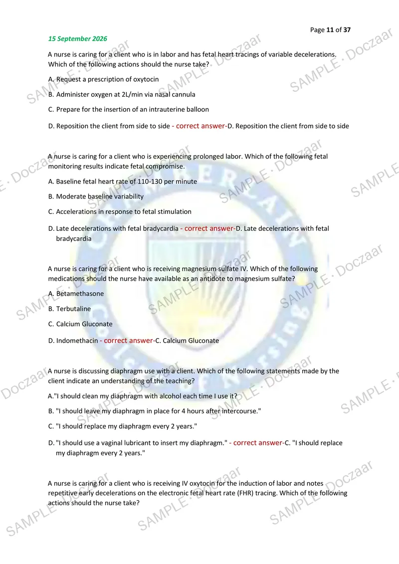 Preview page 11 of OB FINAL EXAM 2026/2027 | 150 HIGH-YIELD QUESTIONS & VERIFIED ANSWERS | LATEST TEST PREP | RECENT & MOST TESTED TOPICS |